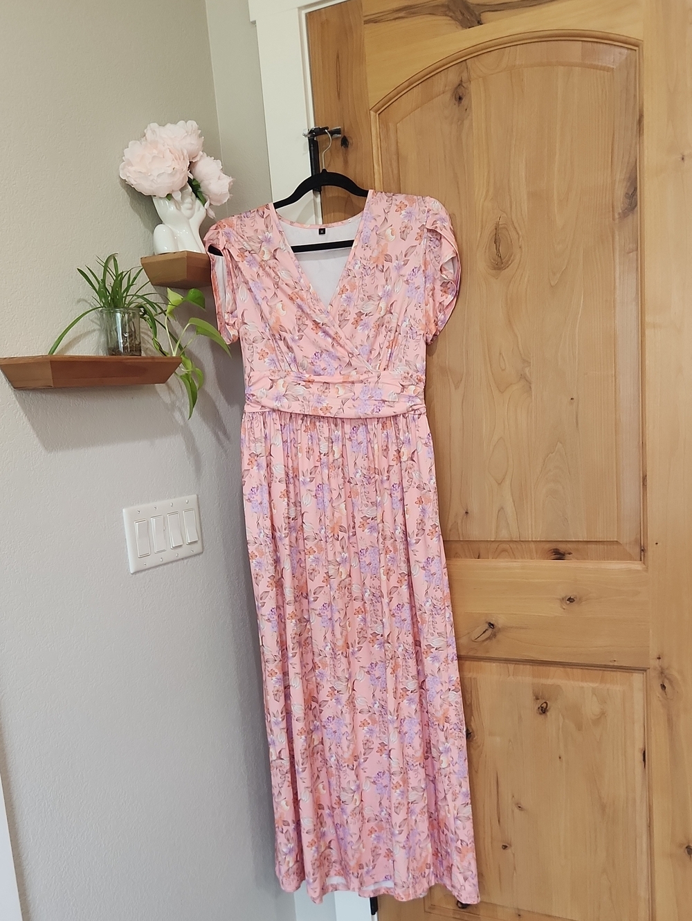 Floral Pink V‑Neck Wrap Maxi Dress - maternity friendly!